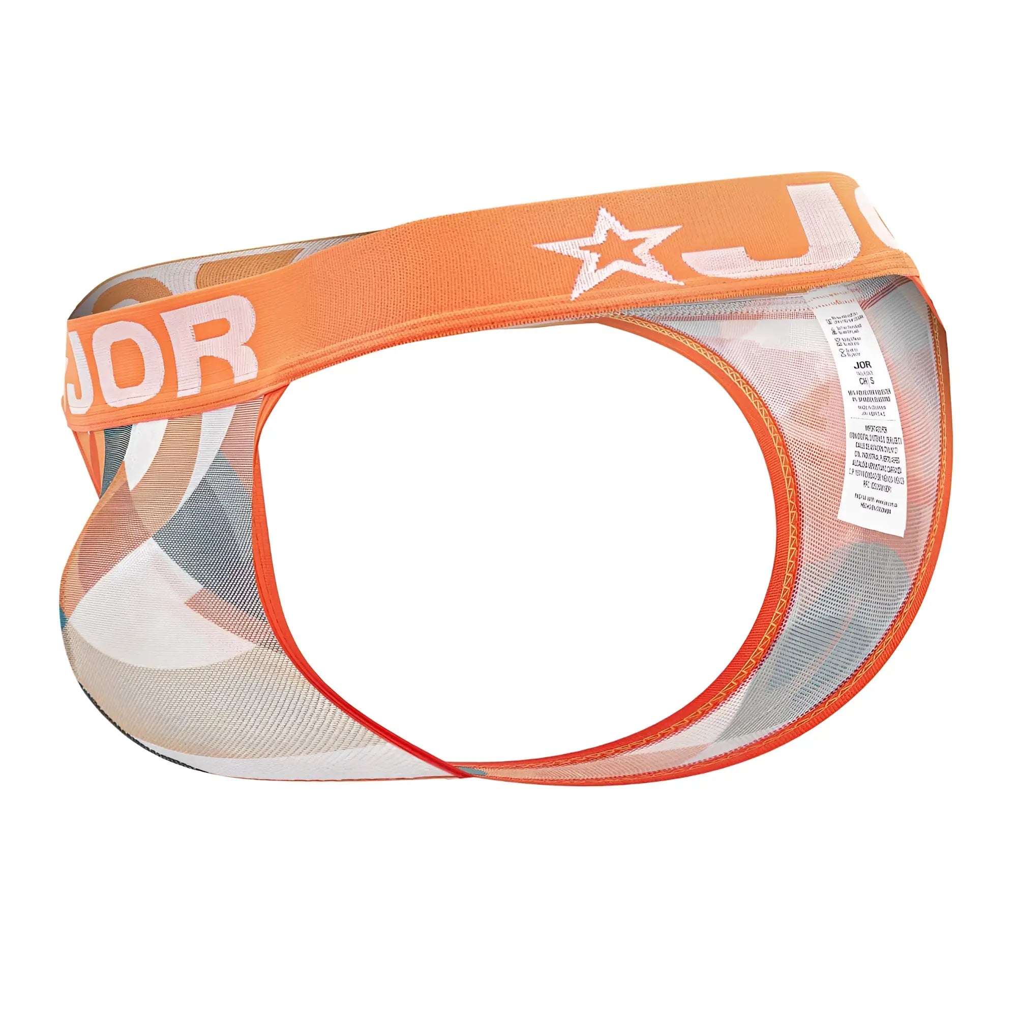 Orange mesh briefs jor 2095 boreal thongs with bold j logo and star emblem on waistband front side