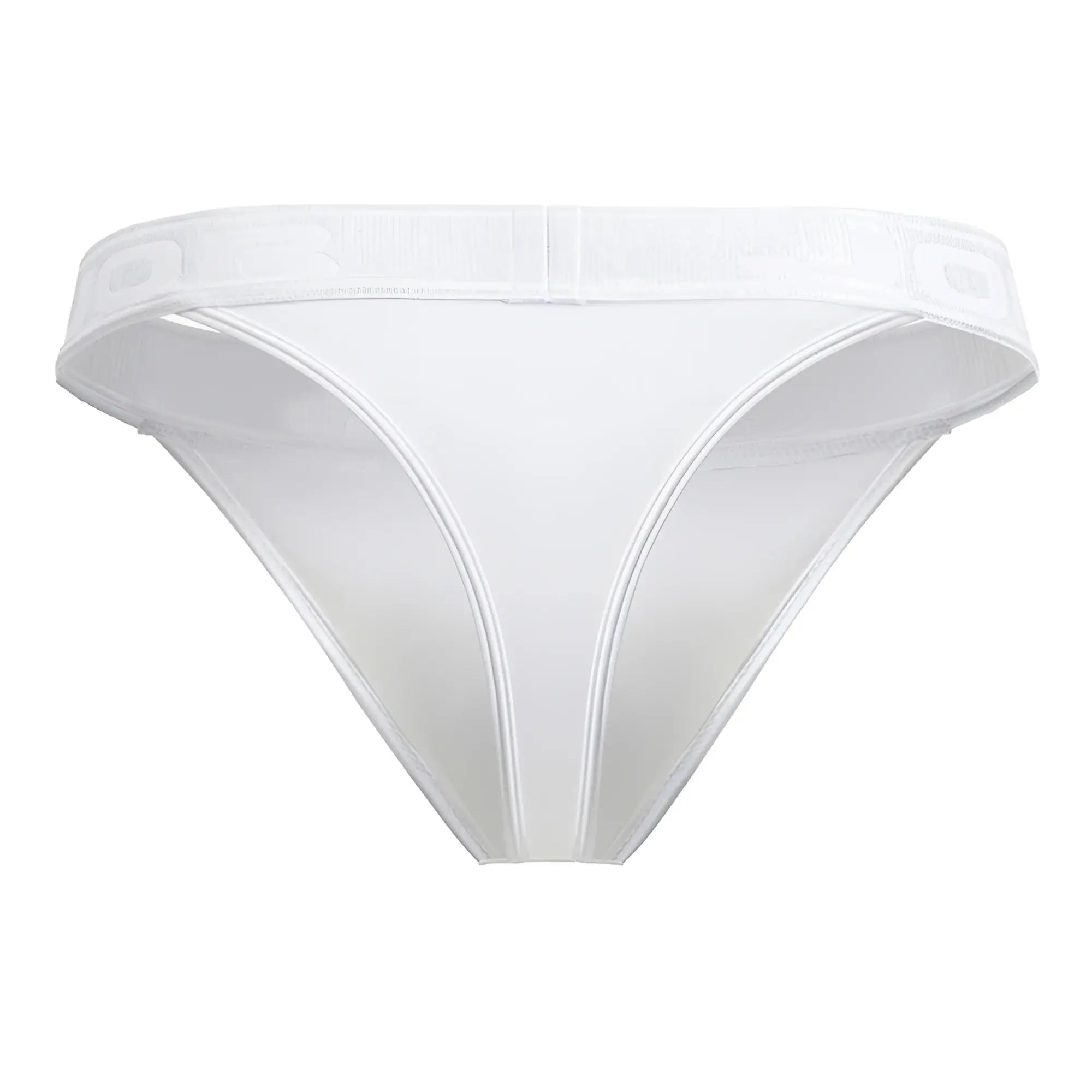 White sheer mesh thong with wide elastic waistband and subtle branding from jor 2144 element thongs collection