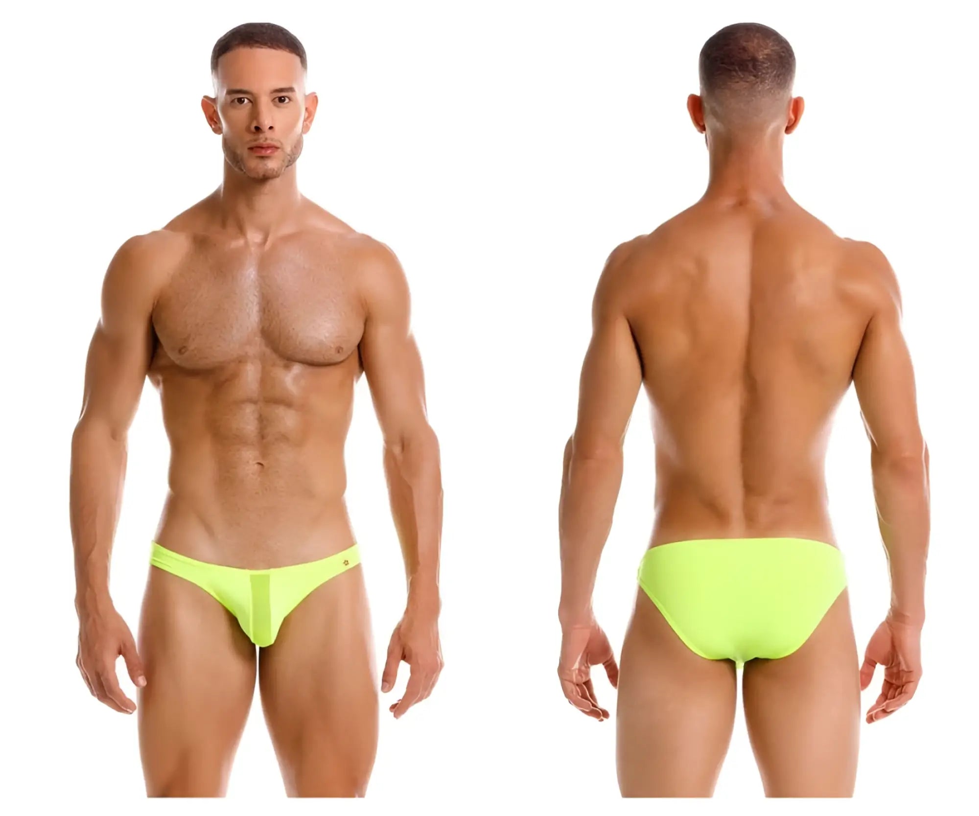 Neon green jor 2150 apolo bikini briefs made of soft stretchy fabric shown from the front side