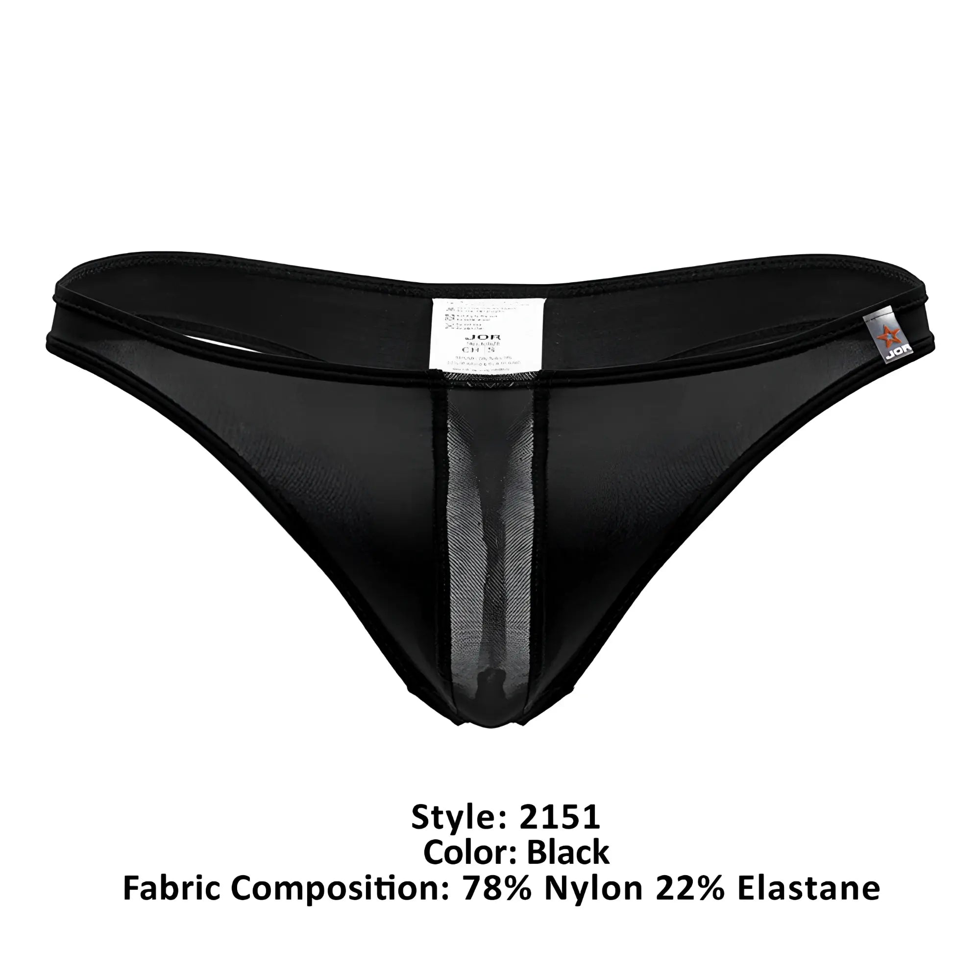 Black jor 2151 apolo thong with sheer mesh center panel and elastic waistband for comfortable fit