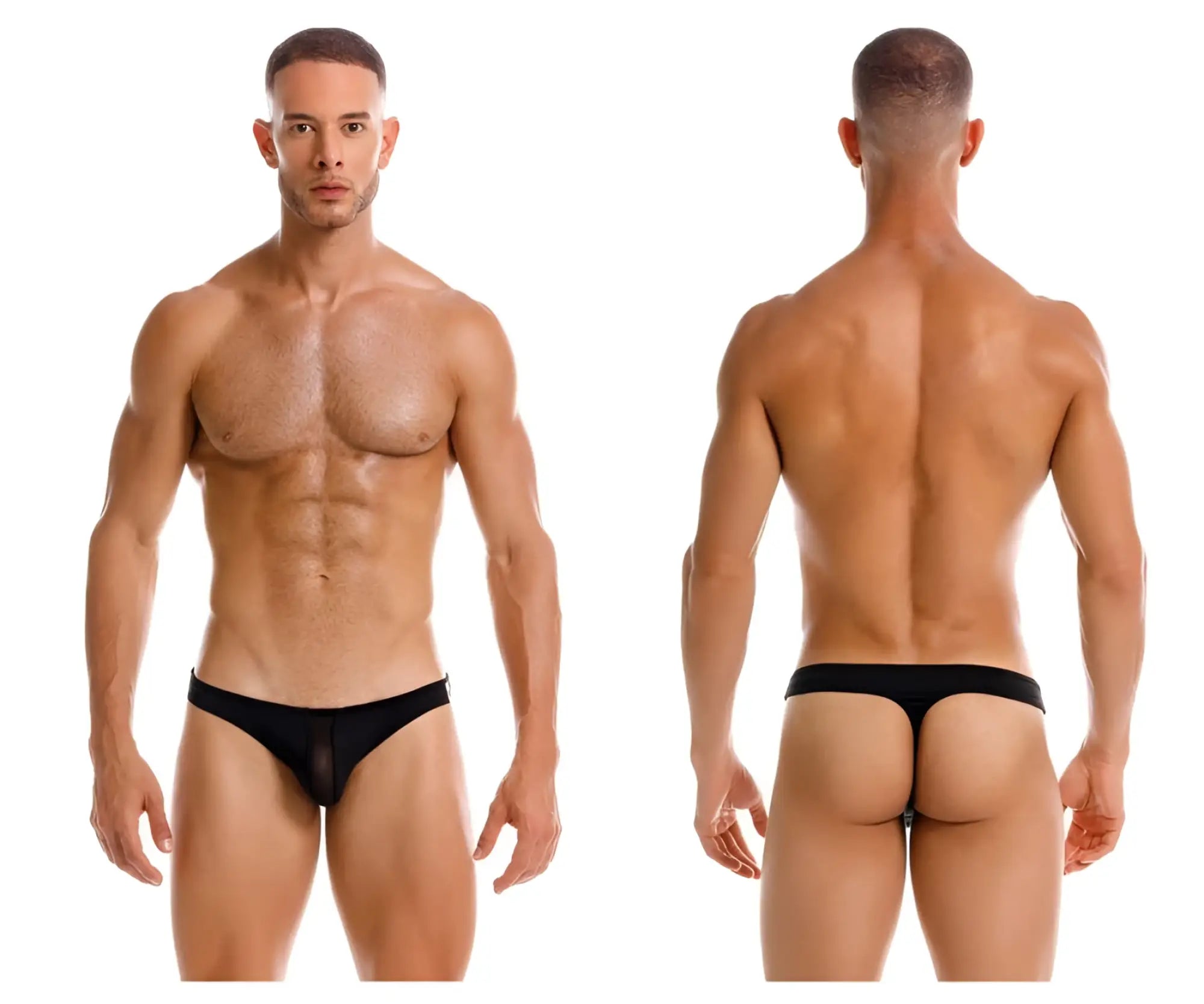 Black sheer mesh briefs with solid black waistband from JOR 2151 Apolo thongs collection shown from back side