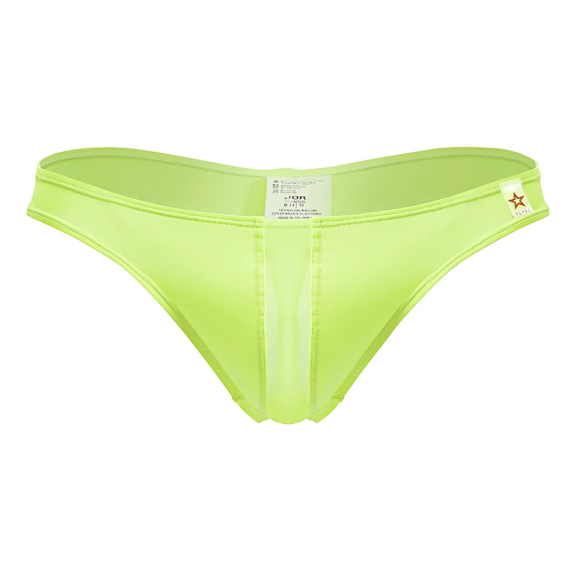 Bright lime green sheer mesh briefs with minimalist design and small star logo side detail from jor 2151 apolo thongs neon yellow
