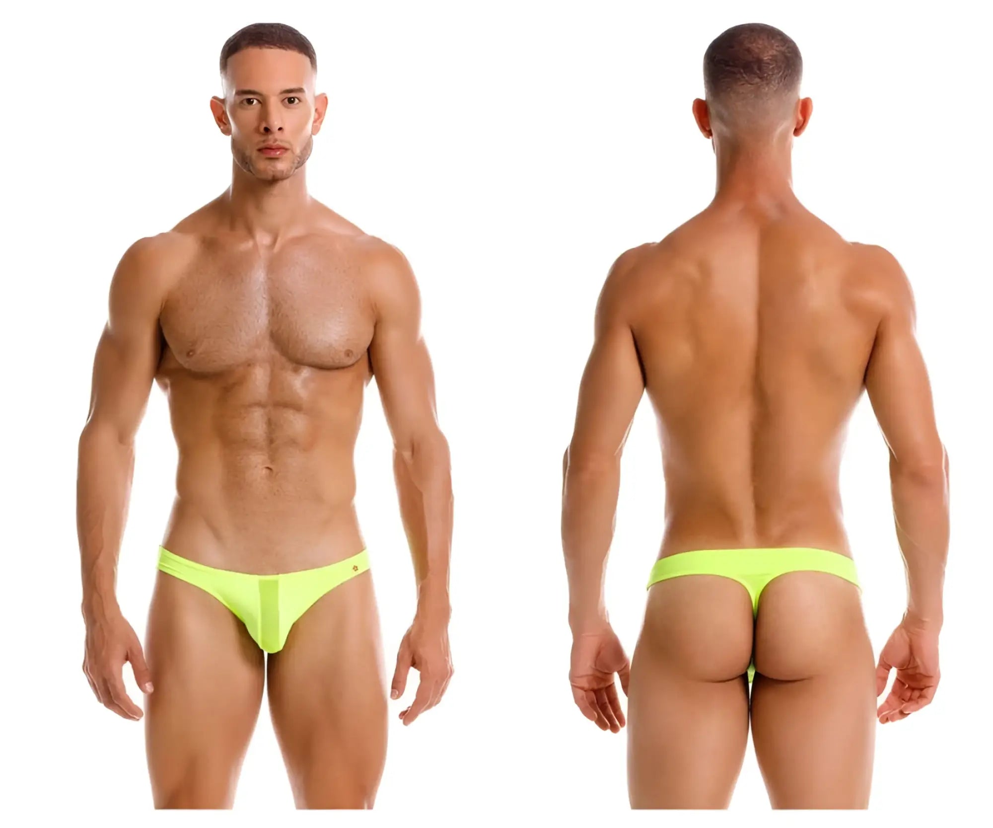 Neon yellow jor 2151 apolo thong briefs in neon green fabric showing front view with a sleek design