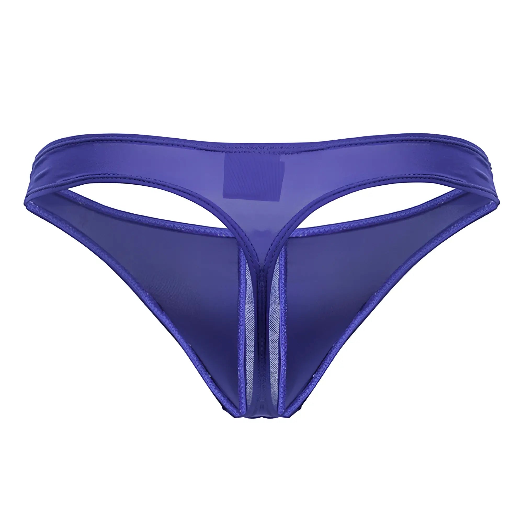 Jor 2151 apolo thong in royal purple sheer mesh with central zipper and reinforced edge stitching front view