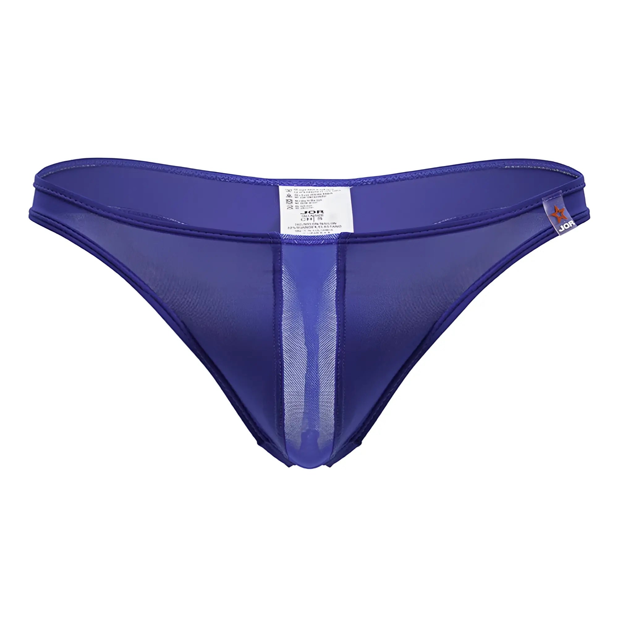Purple sheer mesh thong with solid fabric waistband and side seam from jor 2151 apolo thongs in royal color