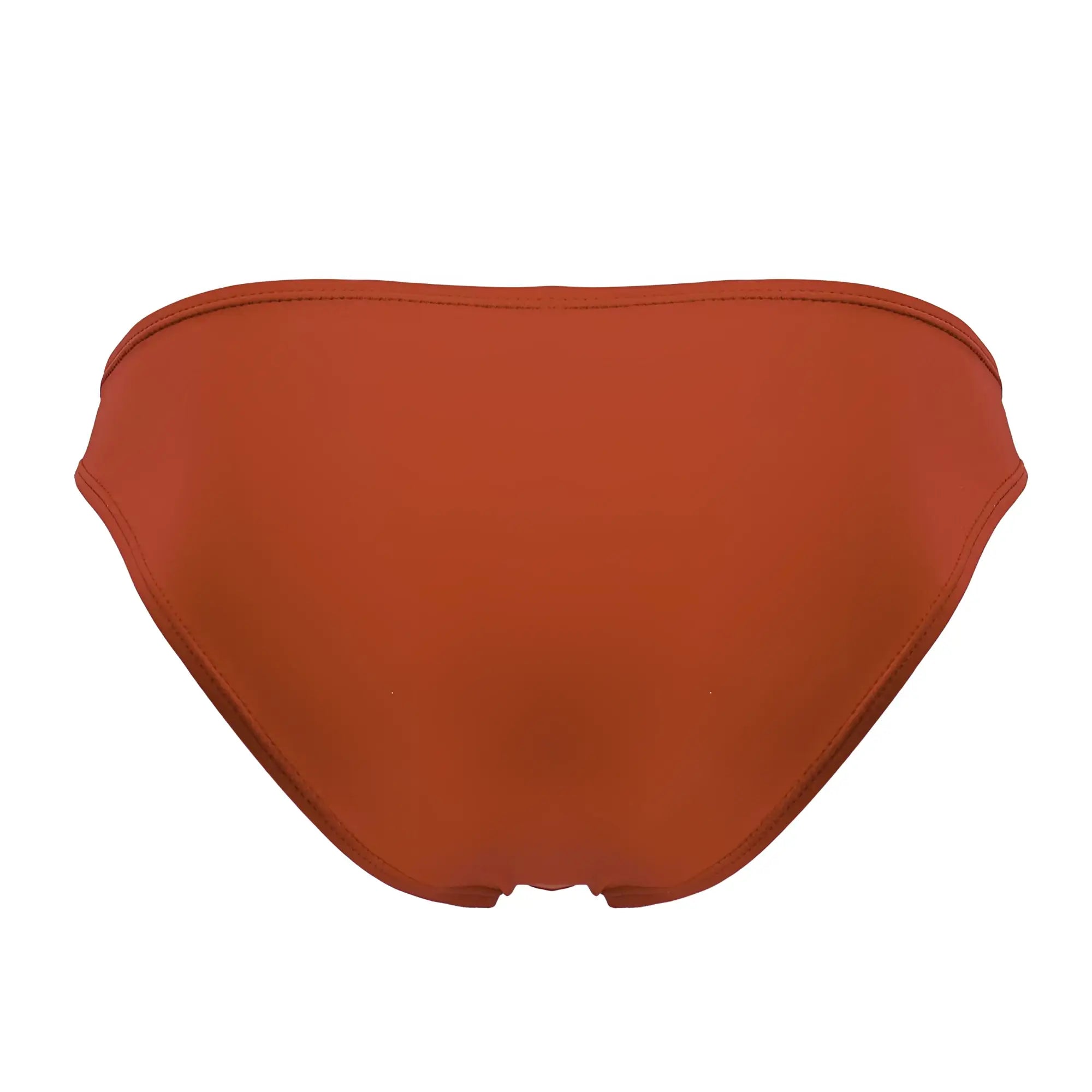 A sleek rust-colored magnus bikini bottom jor 2152 with smooth fabric and clean stitching shown from the back side