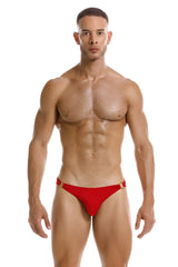 Red thong from jor 2152 magnus bikini with gold-tone metal accents in vibrant red color