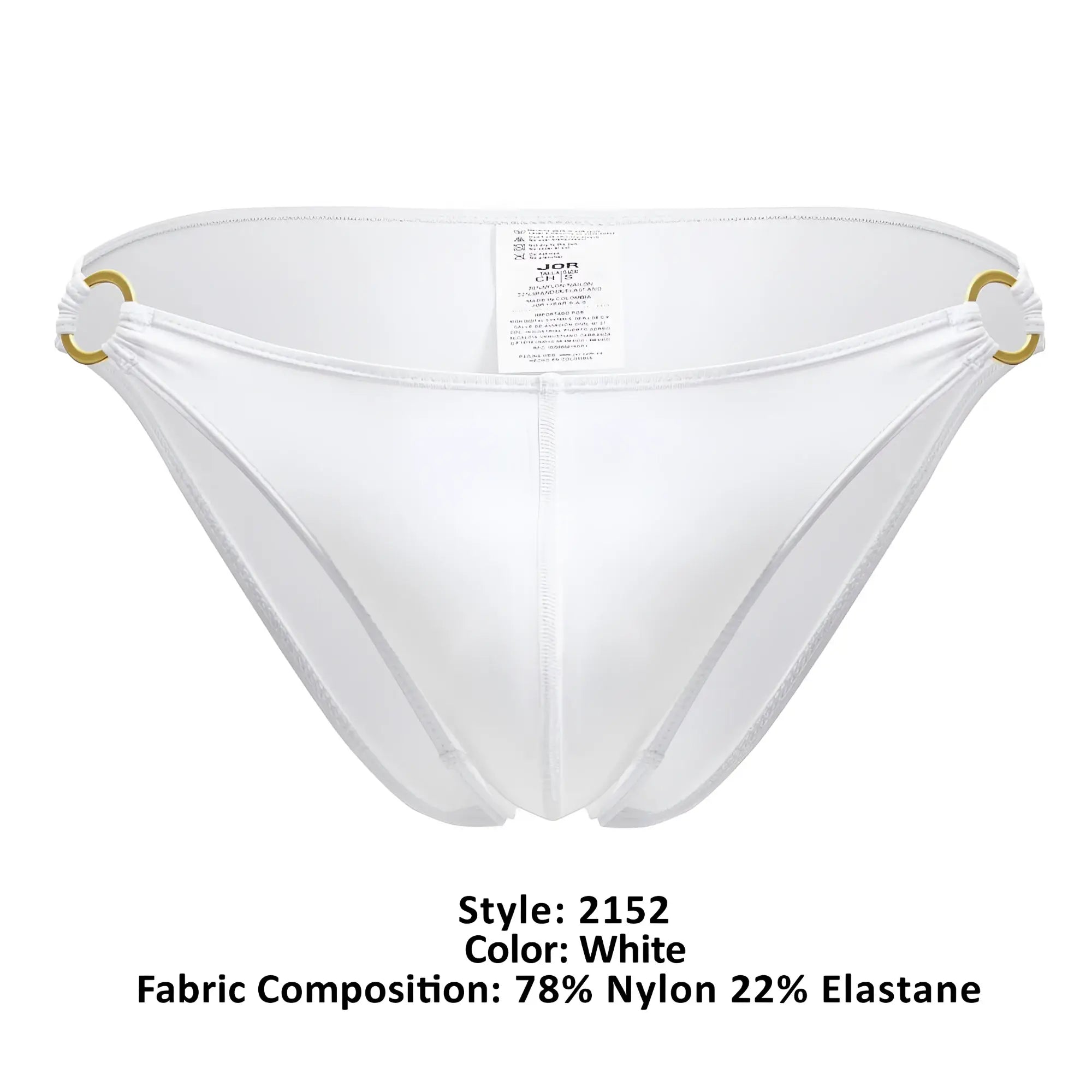 White nylon and elastane magnus bikini bottom with gold-tone metal rings at the sides by JOR 2152