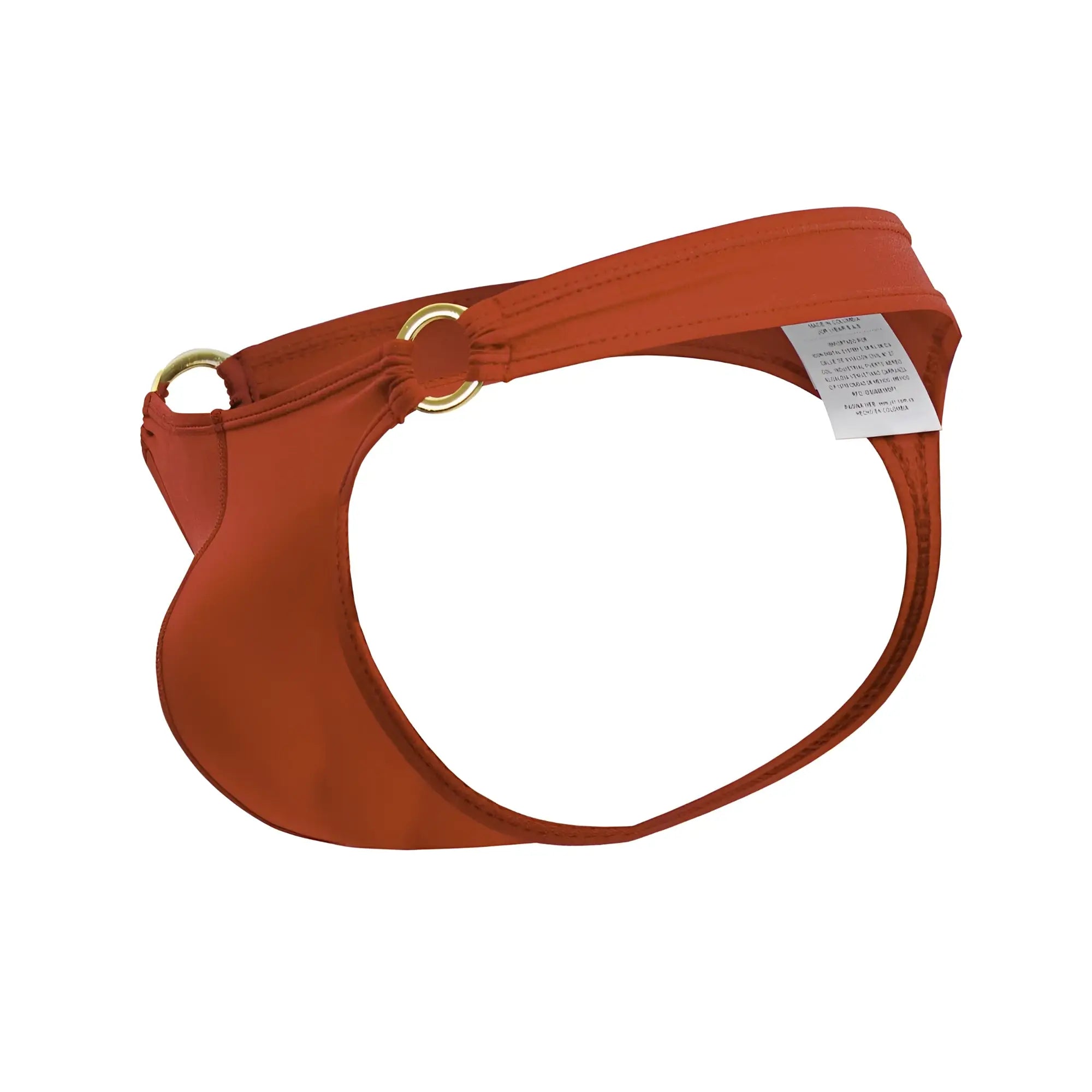 JOR 2153 Magnus thongs in red feature orange swim briefs with gold-toned metal rings and a white care label on the side