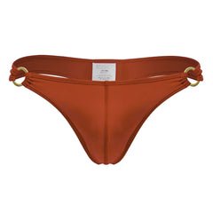Jor 2153 magnus thongs rust-colored high-waisted bikini bottom with gold metal rings at the sides