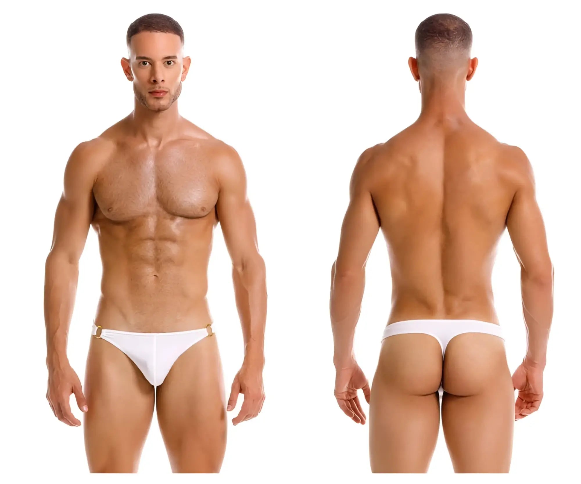 White jor 2153 magnus thong briefs with gold-tone hardware at waistband made from soft fabric