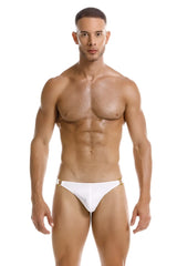 White jor 2153 magnus thongs with gold-tone metal accents at the waistband in white briefs style