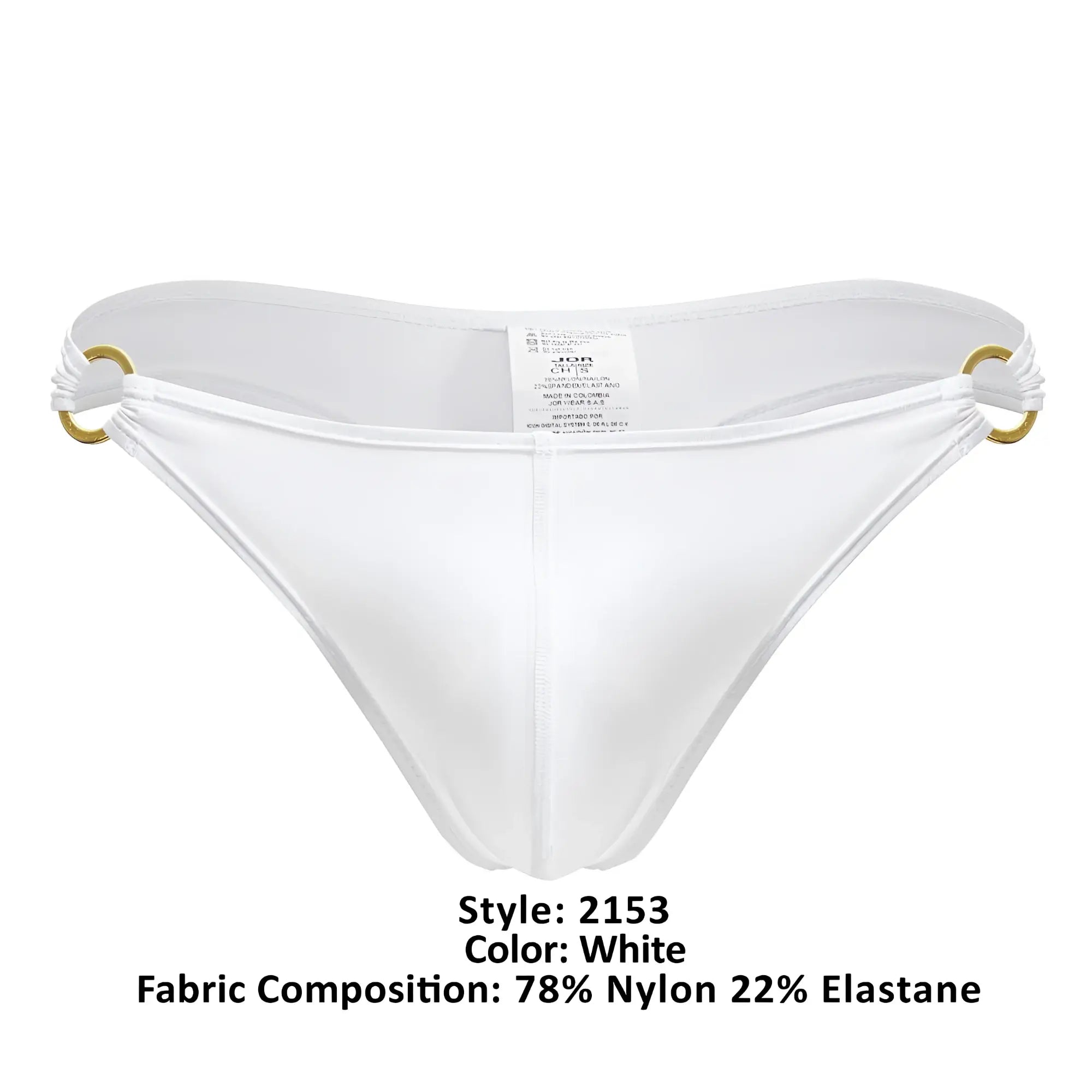 White jor 2153 magnus thong with gold-tone metal rings and smooth nylon elastane fabric for a form-fitting fit