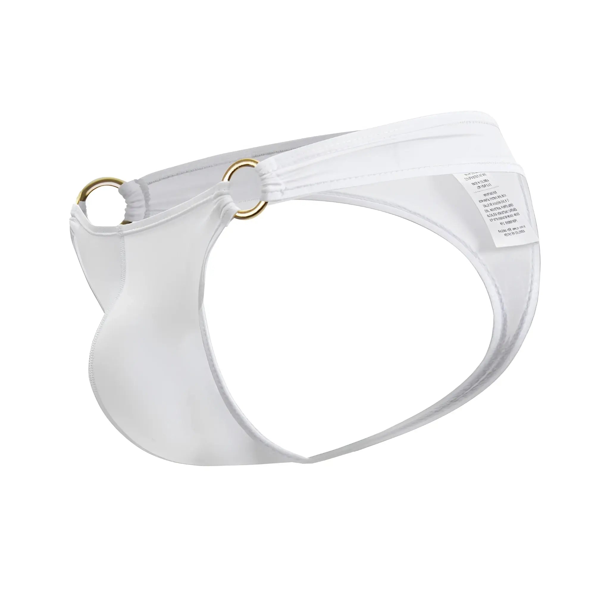 White satin-like fabric briefs with gold-toned metal rings jor 2153 magnus thongs in white showing front view