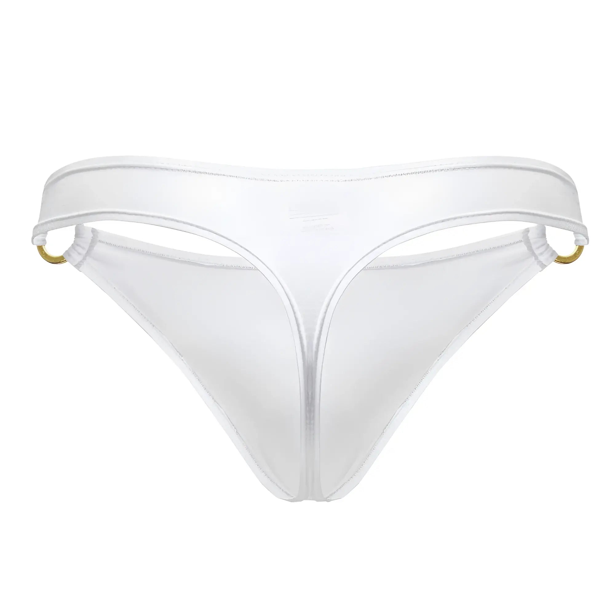 White thong bikini bottom jor 2153 magnus thongs with gold tone metal rings at sides in white color