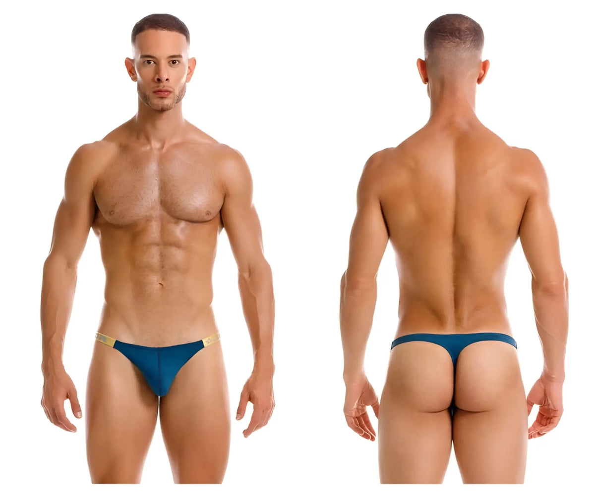Blue thong with gold trim in petrol color from jor 2158 eros thongs collection shown from the back side