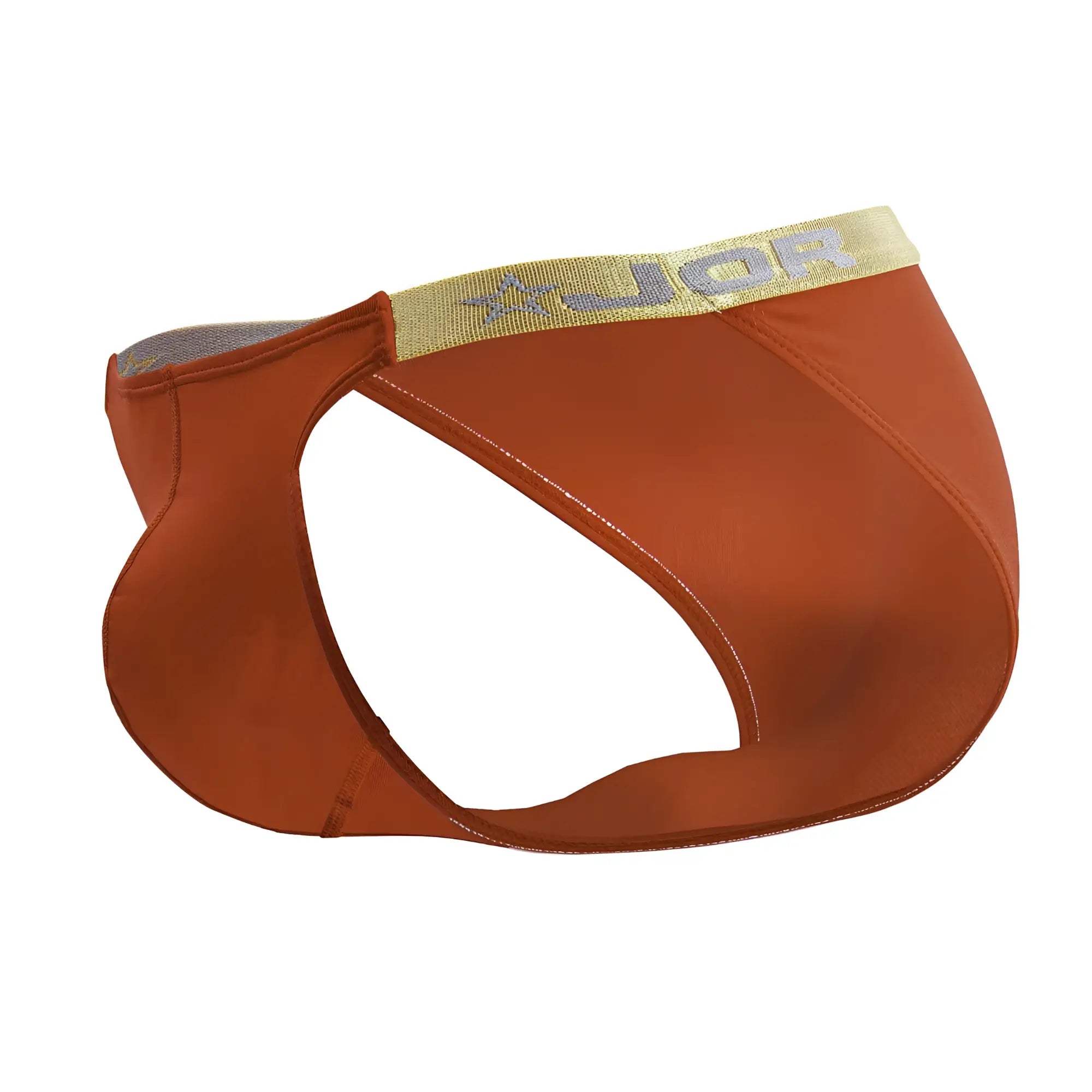 Brown jor 2159 ares bikini briefs in red with a gold waistband featuring the jor logo