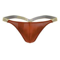 A translucent rust-colored thong with a gray and gold star-patterned waistband jor 2161 ares thongs color red