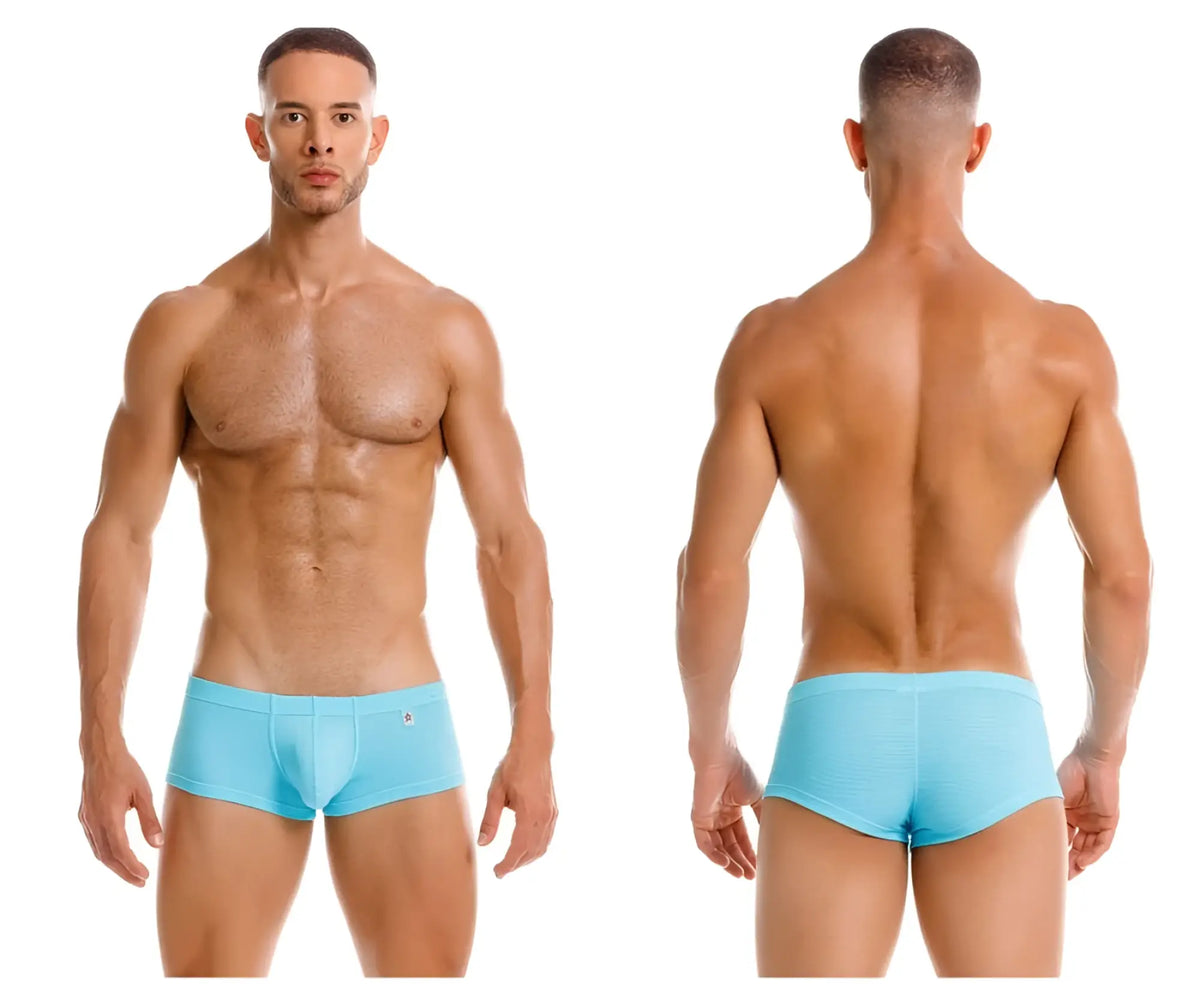 Light blue JOR 2166 Nova trunks briefs with a subtle logo on the left hip, ideal for athletic wear