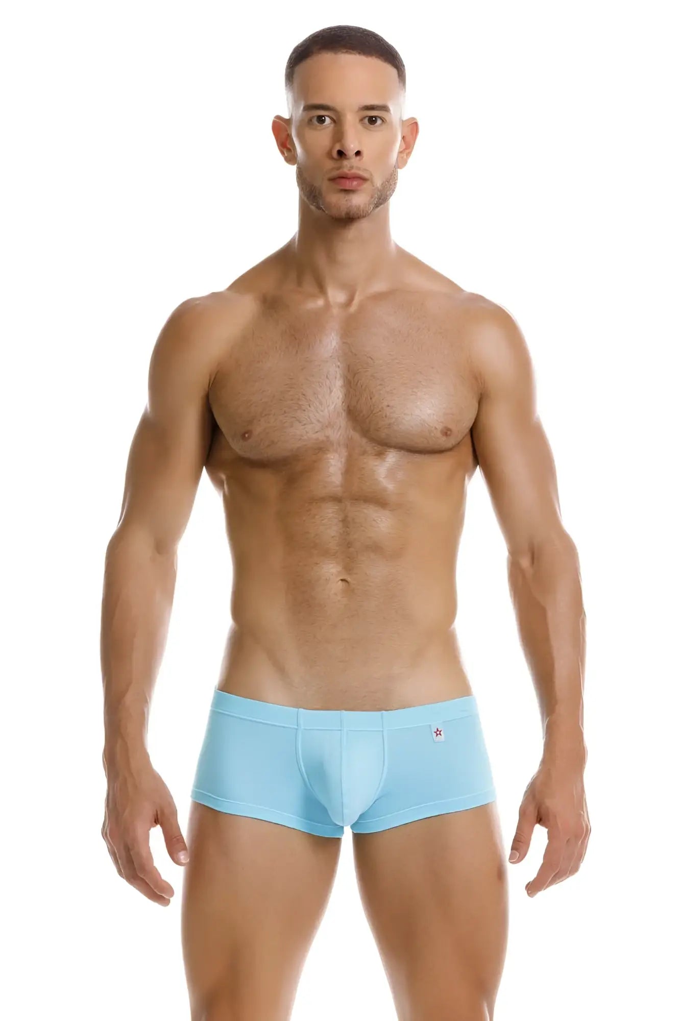 Light blue jor 2166 nova trunks men’s briefs with red star logo on waistband made from soft fabric