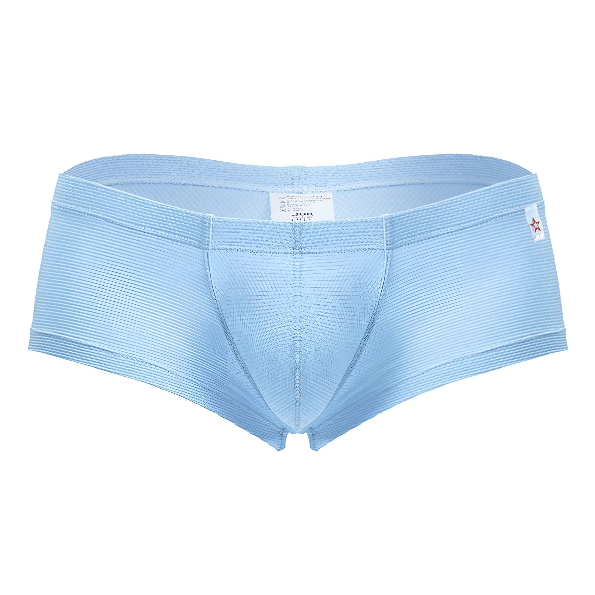 Light blue textured JOR 2166 Nova trunks briefs with subtle ribbed pattern and small red star logo on the side