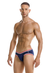 Navy blue jor 2169 martini briefs with red and white striped trim designed for comfortable everyday wear