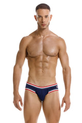 Navy blue jor 2169 martini briefs with red and white striped trim designed for comfortable everyday wear