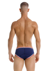 Navy blue JOR 2169 Martini briefs with red and white striped trim swim trunks for comfortable swimming