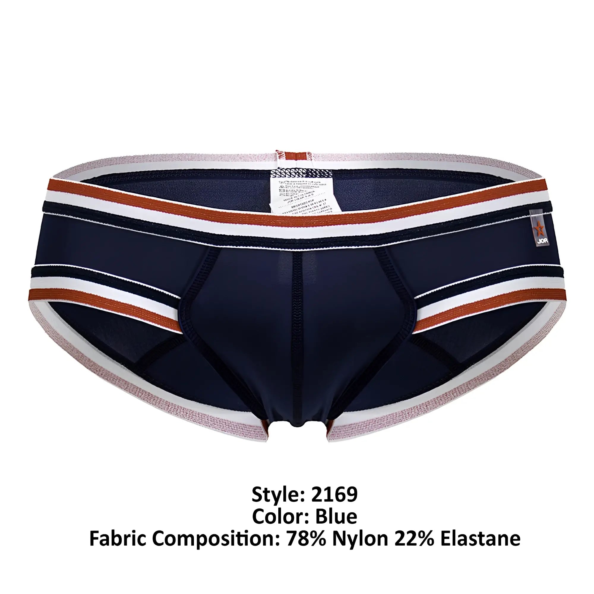 Navy blue JOR 2169 Martini briefs with white and rust striped trim featuring soft breathable fabric