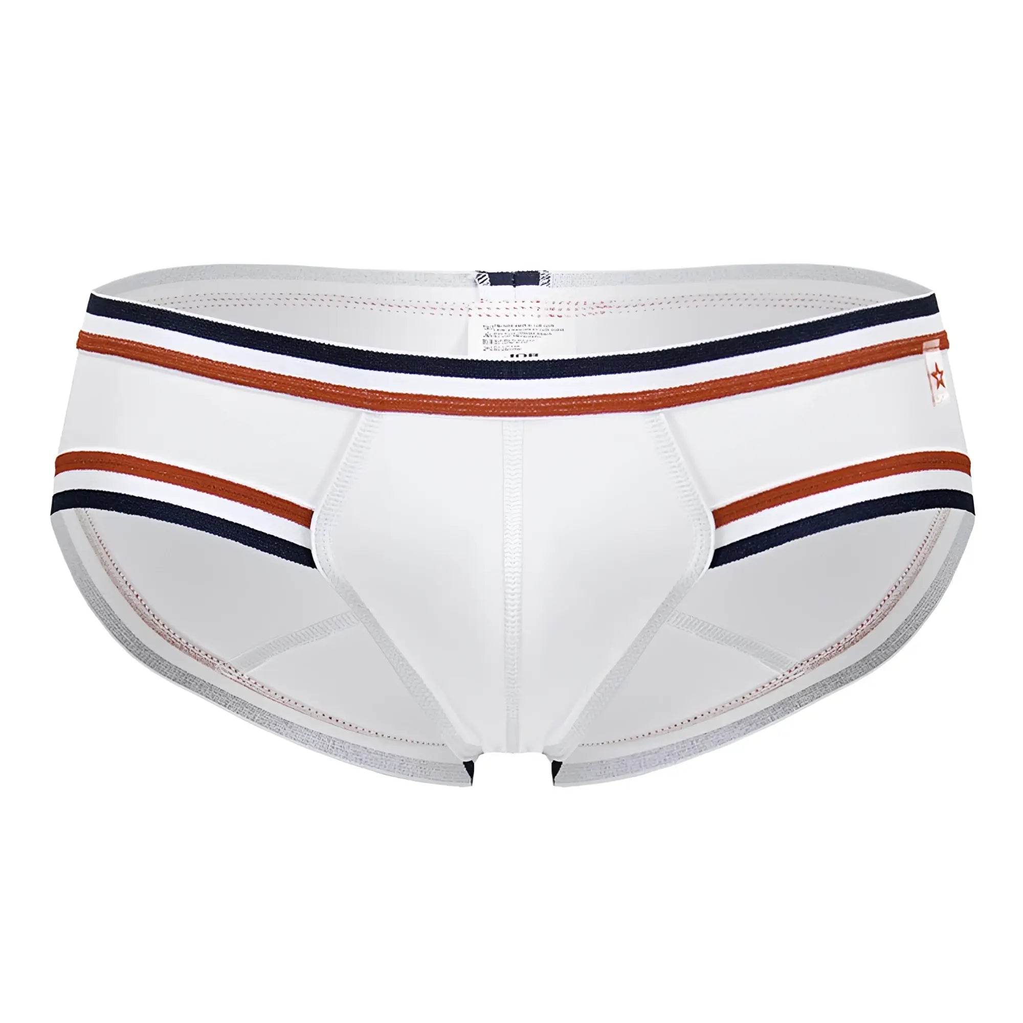 White jor 2169 martini briefs with navy and rust striped trim made from soft breathable fabric for everyday wear