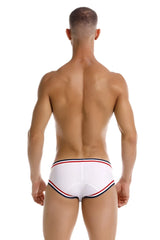 White jor 2169 martini briefs featuring red and navy blue striped trim on soft breathable material