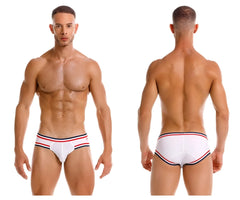 White JOR 2169 Martini briefs with red and navy blue striped trim designed for comfortable everyday wear