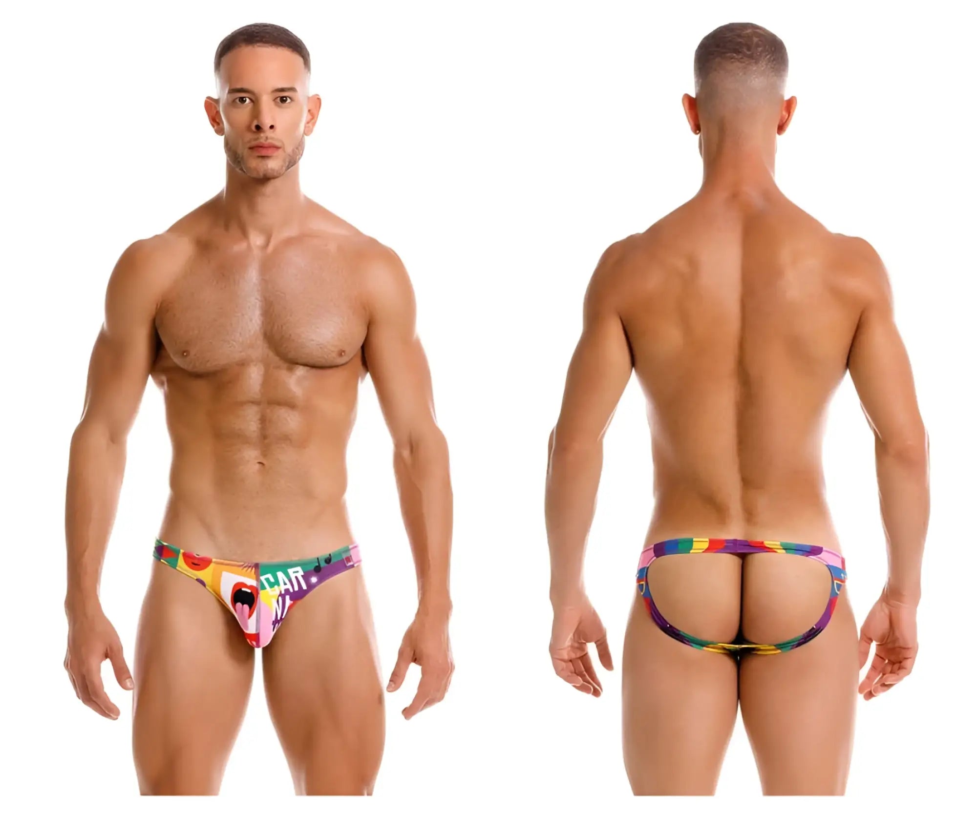 Colorful jor 2172 carnival jockstrap briefs with rainbow pattern and car print for vibrant comfort and style
