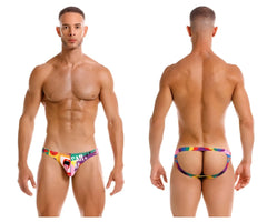 Colorful jor 2172 carnival jockstrap briefs with rainbow pattern and car print for vibrant comfort and style