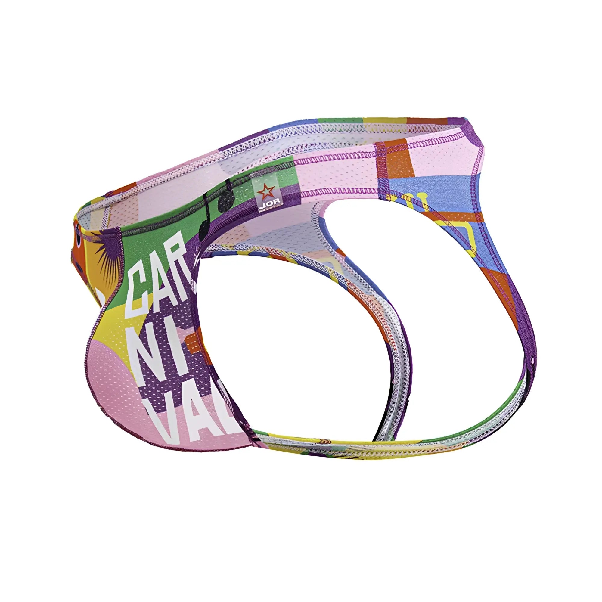 Colorful jor 2172 carnival jockstrap with vibrant carnaval graphic and multicolored geometric patterned briefs