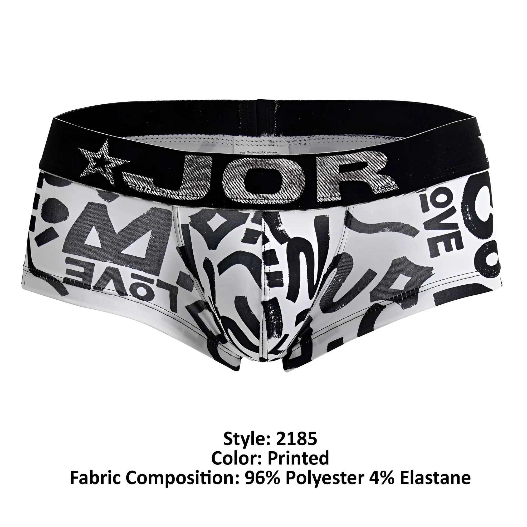 Black and white printed boxer briefs jor 2185 love trunks color printed with bold graffiti style love design