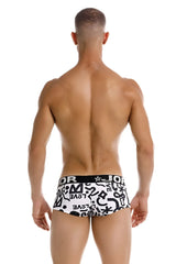 White briefs with black graphic print and black jor waistband in the jor 2185 love trunks color printed design