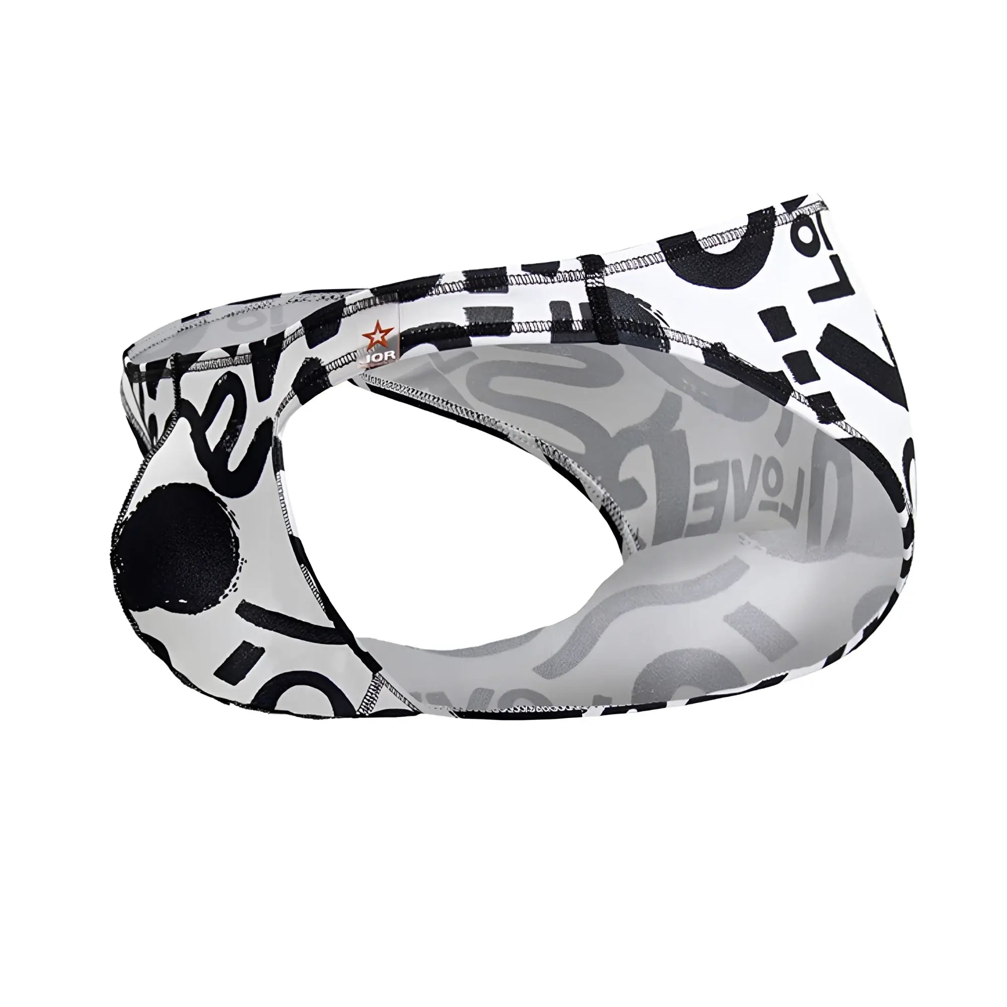 Black and white graphic patterned jor 2186 love bikini color printed men’s stretchy form-fitting underwear front view