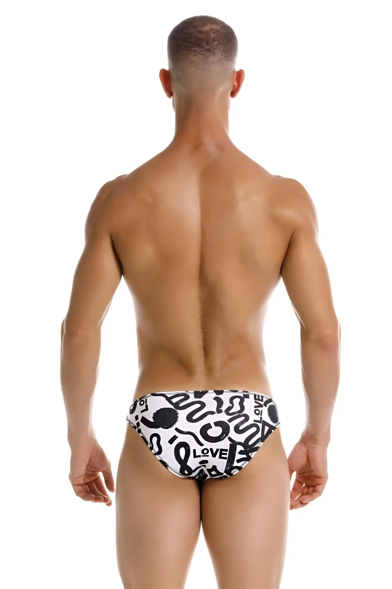 Black and white graphic swim trunks with bold abstract designs and love print jor 2186 love bikini color printed