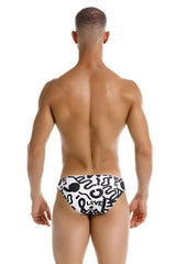 Black and white graphic swim trunks with bold abstract designs and love print jor 2186 love bikini color printed