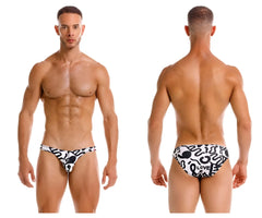 Black and white patterned swim trunks with bold abstract designs and love text jor 2186 love bikini color printed