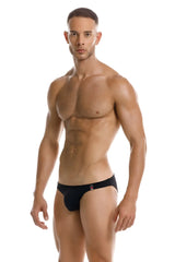 Black jor 2191 travel swim bikini briefs with a small red and white logo on the left hipband