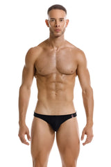Black jor 2191 travel swim bikini briefs with subtle red and white logo on waistband perfect for swimming