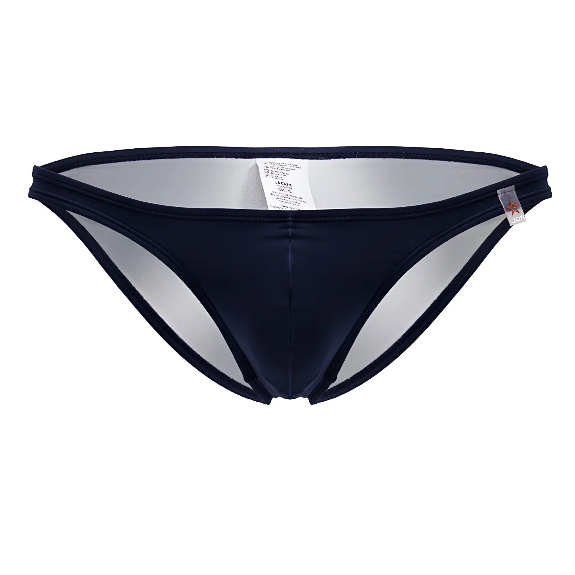 Navy blue satin briefs with sheer mesh panel and elastic waistband from jor 2191 travel swim bikini collection