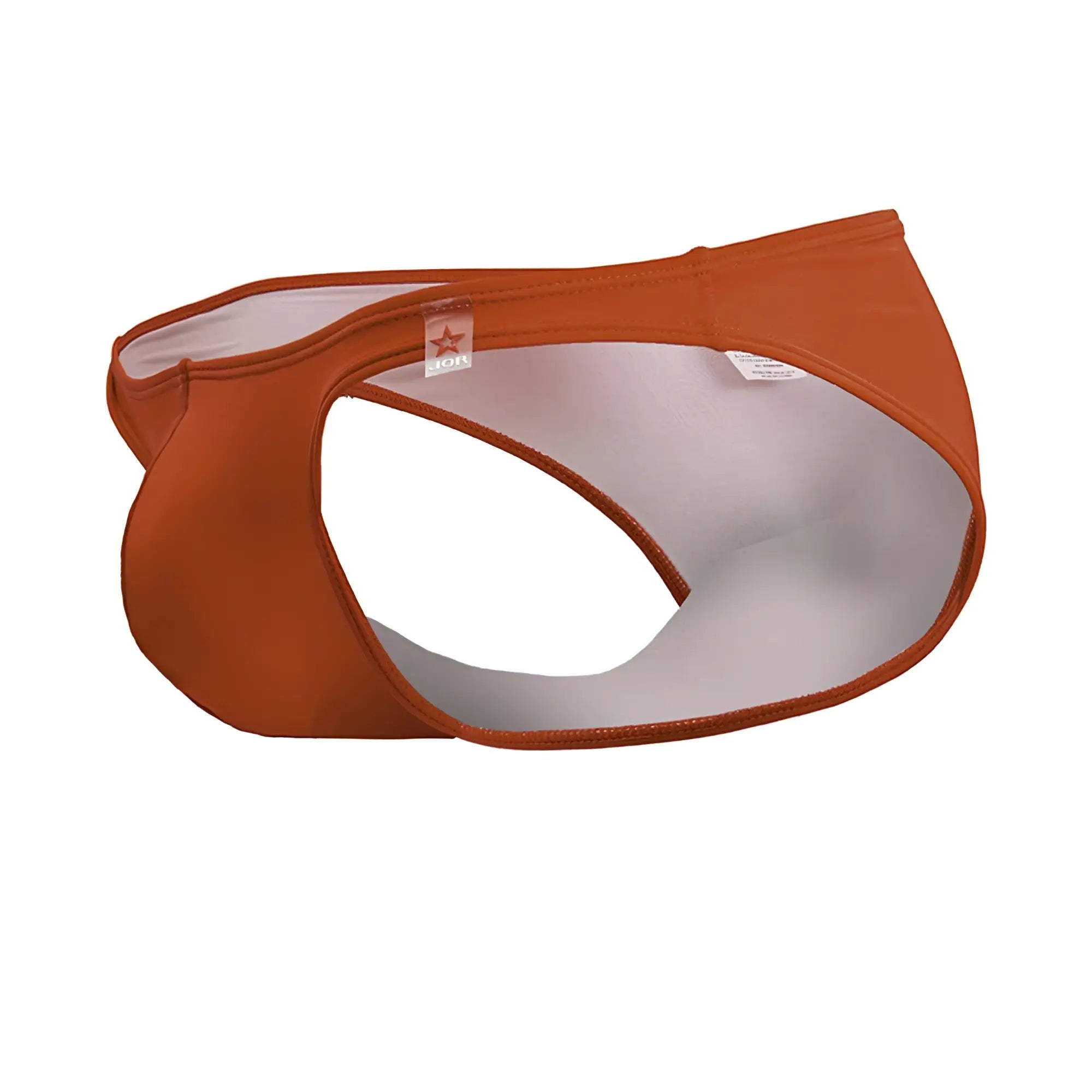 Orange stretch fabric travel swim bikini briefs with white lining and red star tag jor 2191 color red
