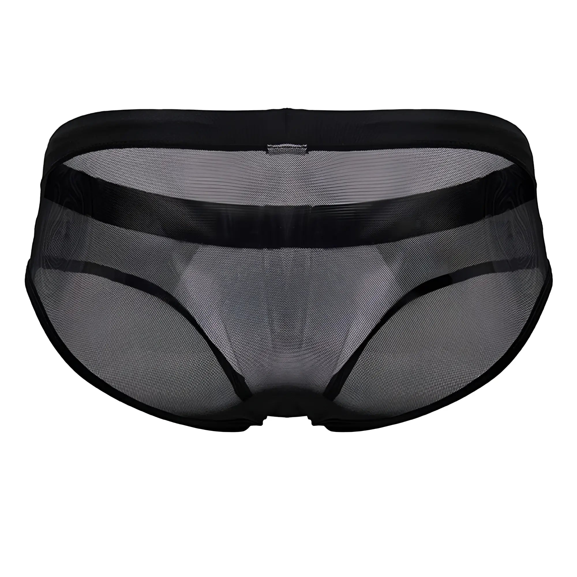 Black mesh mystic swim briefs by JOR with solid black waistband and leg openings designed for swimwear use