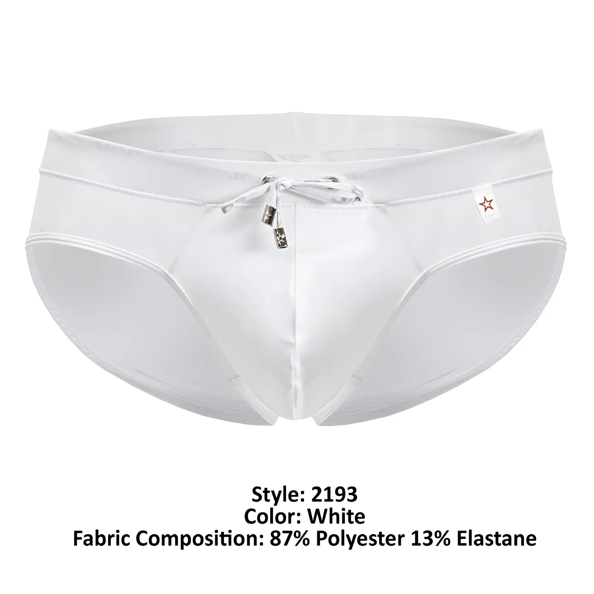 White mens jor 2193 mystic swim briefs with drawstring waistband and metallic toggle fasteners in white color
