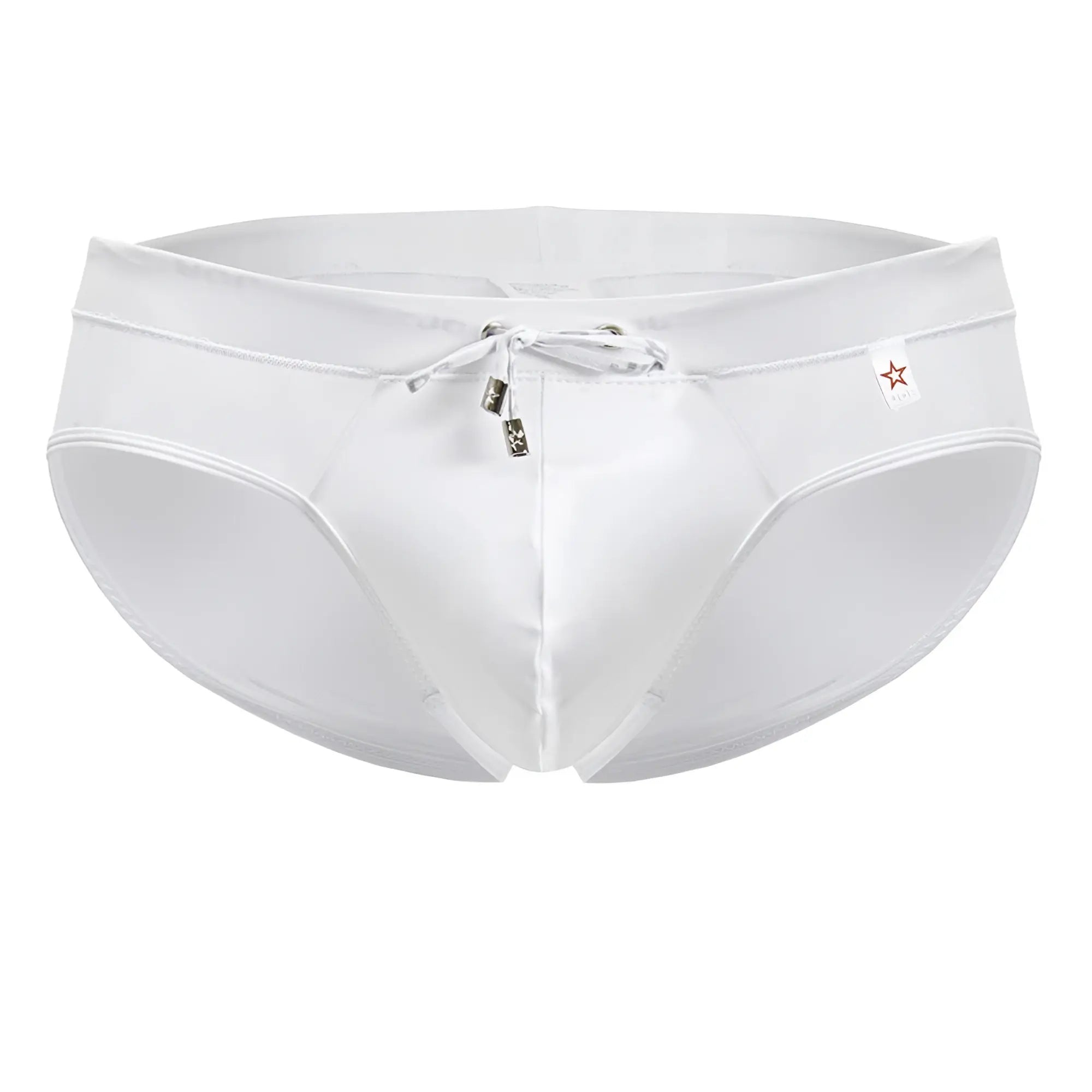 White mens jor 2193 mystic swim briefs with drawstring waistband and subtle stitching details