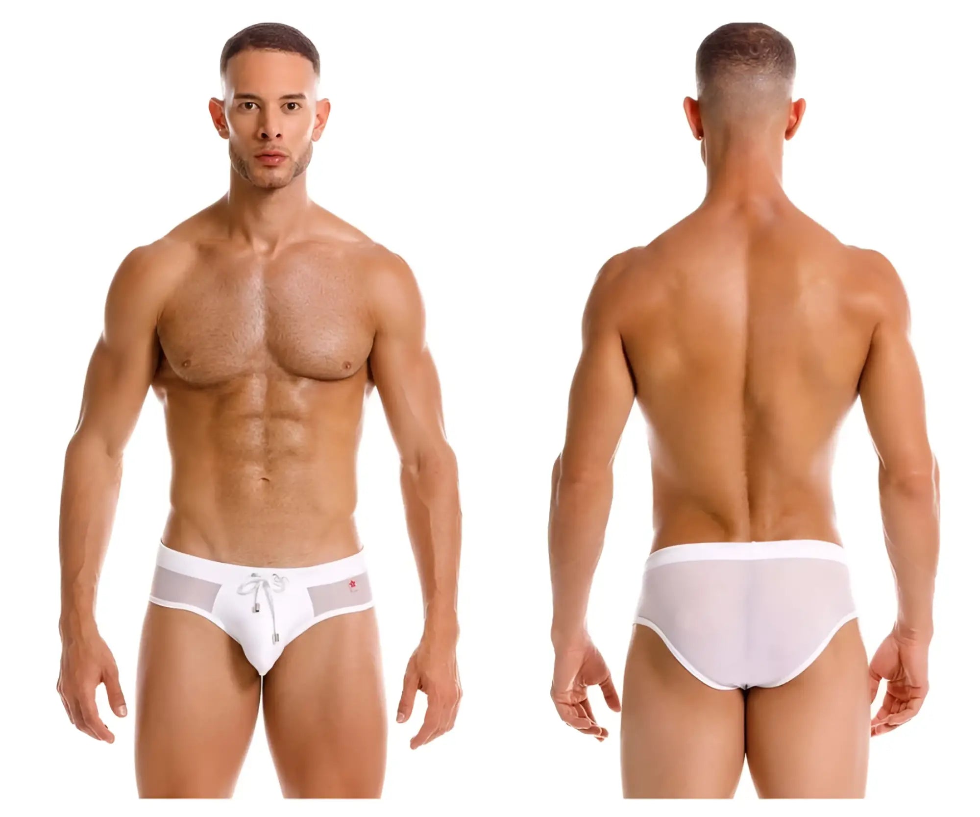 White jor 2193 mystic swim briefs mesh fabric with drawstring waistband and subtle red logo detail