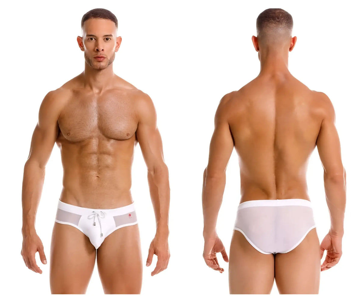 White jor 2193 mystic swim briefs mesh fabric with drawstring waistband and subtle red logo detail